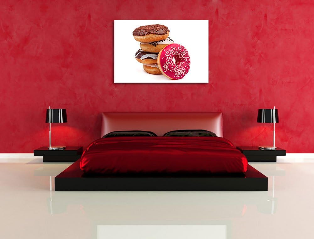 Pixxprint Süsse Donuts, Format: 100x70 auf Leinwand, XXL riesige Bilder fertig gerahmt mit Keilrahme