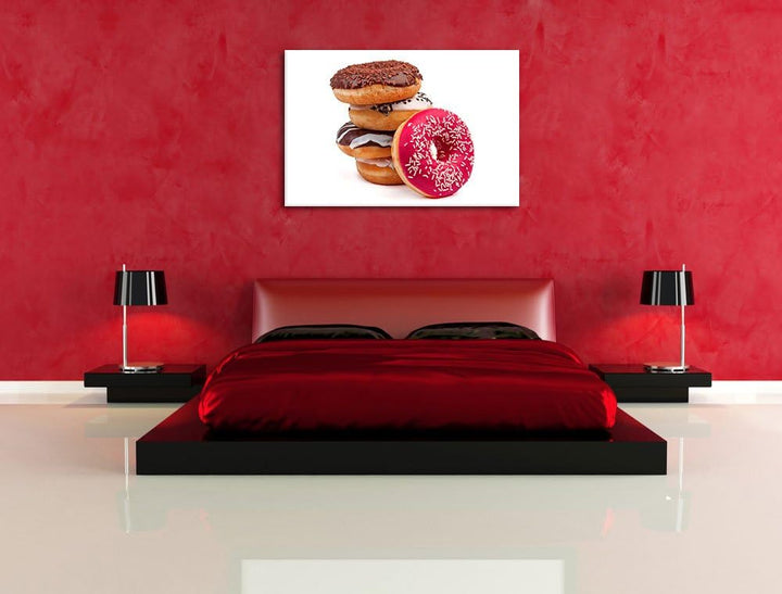 Pixxprint Süsse Donuts, Format: 100x70 auf Leinwand, XXL riesige Bilder fertig gerahmt mit Keilrahme