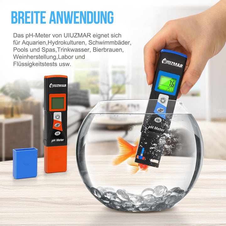 UIUZMAR Wasser pH Messgerät, Wasserqualität Tester Trinkwasser, pH Temperatur Meter Mit ATC Funktion