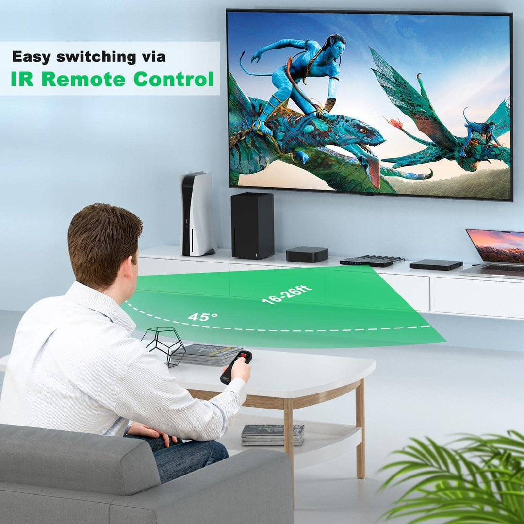 HDMI 2.1 Switch 4K 120Hz, AVIDGRAM 8K HDMI Umschalter 5 In 1 Out mit IR-Fernbedienung, Selector Swit
