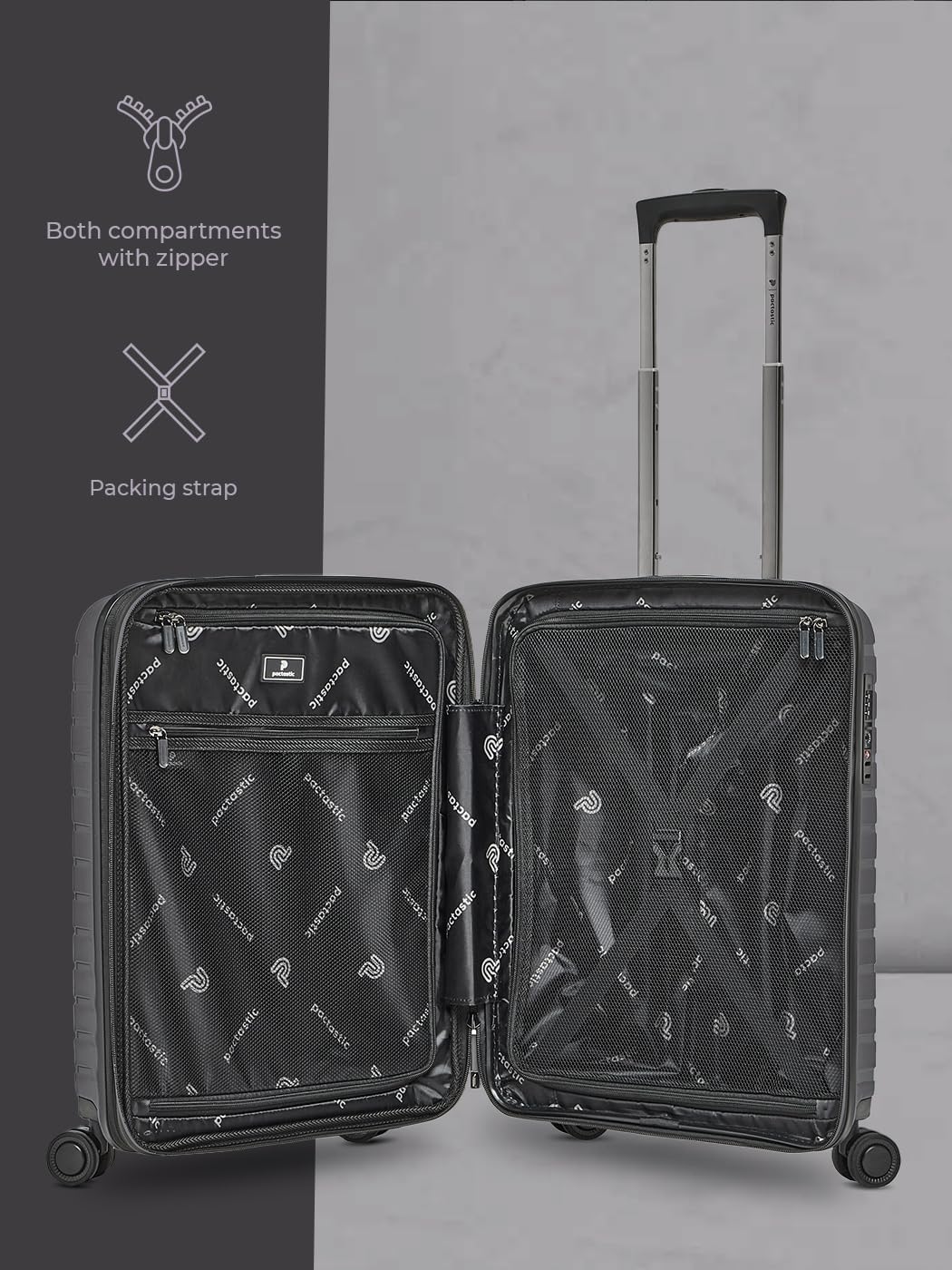 Pactastic Hartschalen Kabinen-Koffer | Kleiner Cabin-Trolley 40 x 20 x 55 cm von 40 auf 48 Liter erw