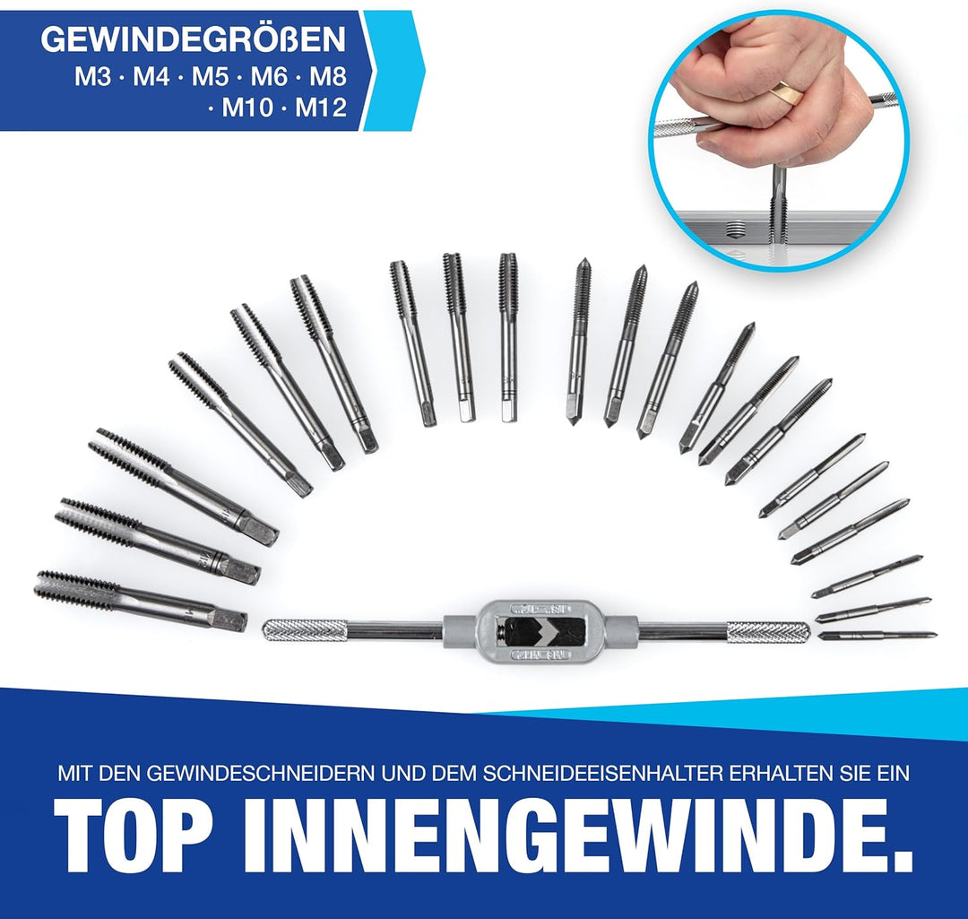 NTG Gewindeschneidesatz 32- tlg., Gewindeschneider Set inkl. Aufbewahrungskoffer, M3, M4, M5, M6, M8
