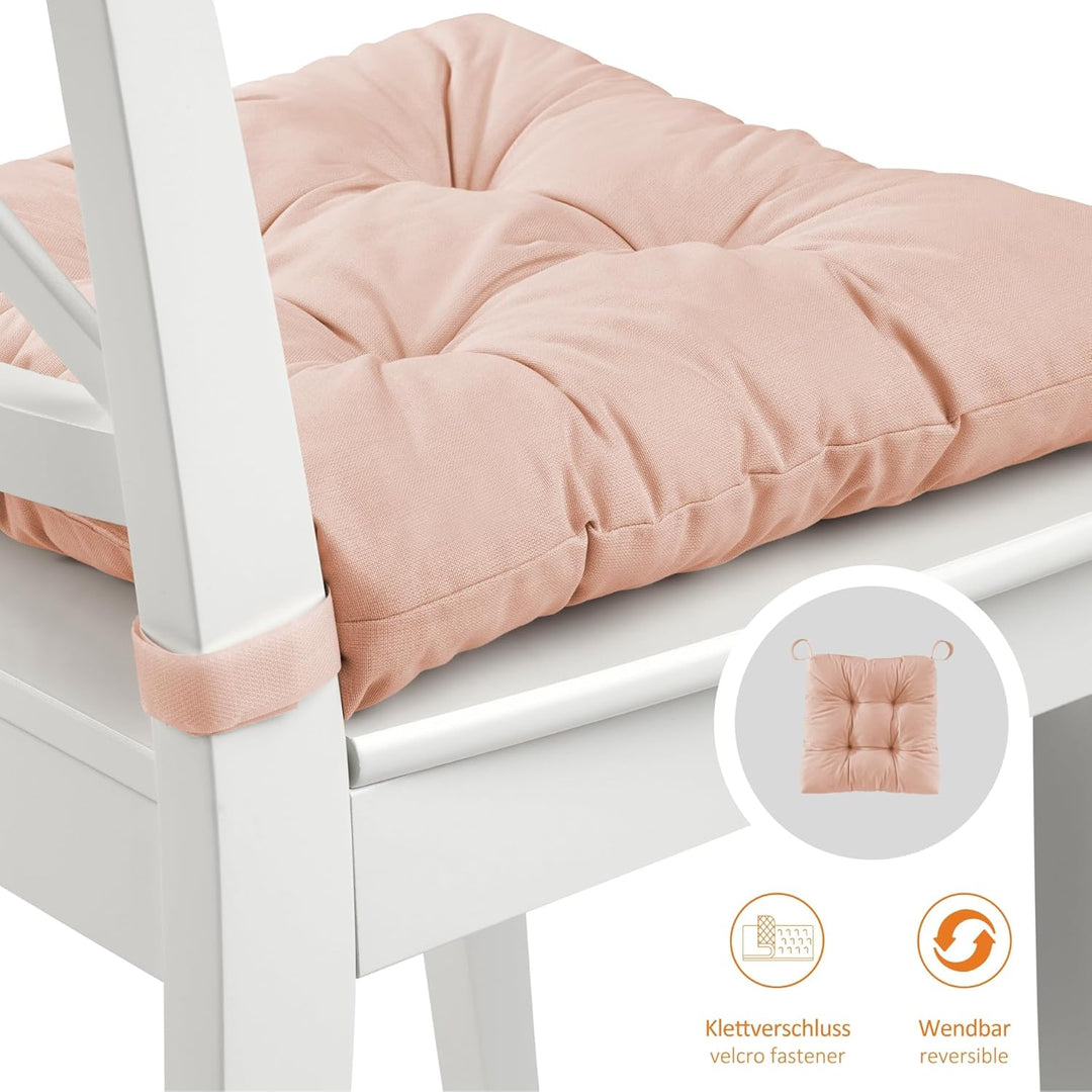 sleepling 4er Set Stuhlkissen 40 (vorne), 35 (hinten) x 38 x 7 cm, Sitzkissen für Stuhl &amp; Bank mit K