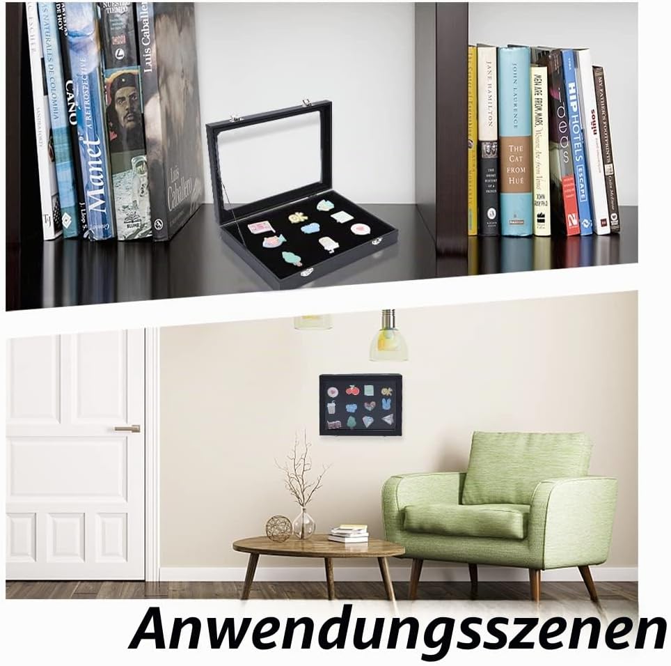 NBEADS Samt Anstecknadel Vitrine, Schwarz Holz Präsentationsboxen Mit Glasfenster Samt Pin Schattenb