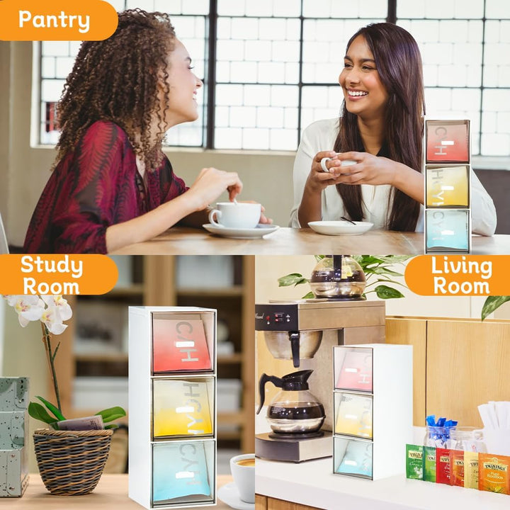 DIBALIYI 2PCS Kunststoff Organizer mit Schubladen, Klarer Deckel Schubladenbox Stapelbar, Tee Aufbew
