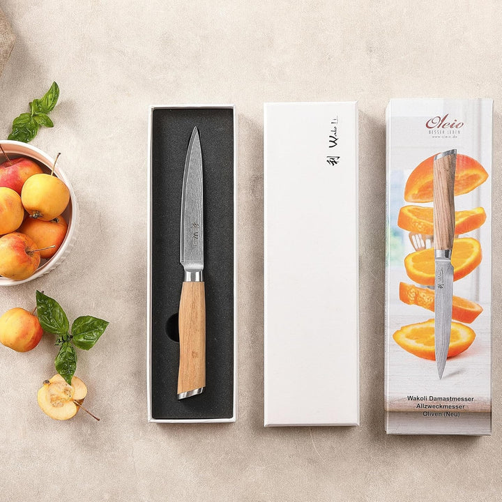 Wakoli Olive Damastmesser Allzweckmesser extrem scharfe 12,50 cm Klinge aus 67 Lagen I Damast Küchen