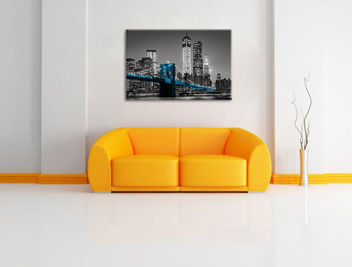 Brooklyn Bridge mit Wolkenkratzern bei Nacht schwarz/weiss Format: 100x70 auf Leinwand, XXL riesige