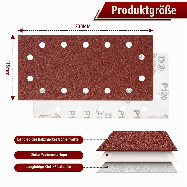 BIGP Schleifpapier Set 50 Stück (230x115 mm) - Klett-Schleifblätter für Schwingschleifer mit 14-Loch