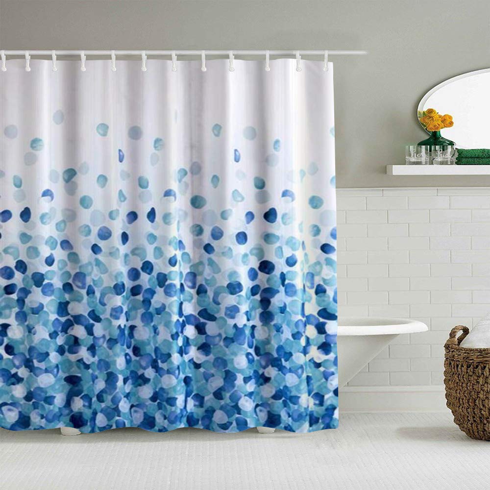 AYISTELU Duschvorhang,Blaue Kieselsteinfelsen auf Weiss,Stoff Badezimmer Dekor Set mit Kunststoffhak