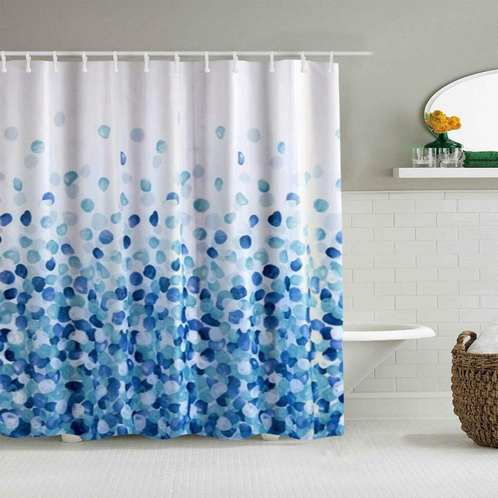 AYISTELU Duschvorhang,Blaue Kieselsteinfelsen auf Weiss,Stoff Badezimmer Dekor Set mit Kunststoffhak