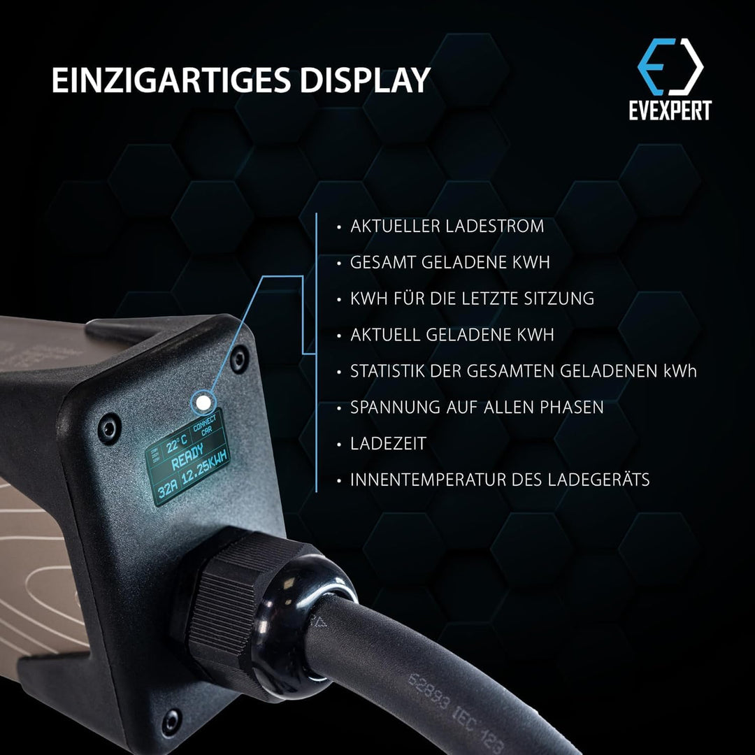 Eveline Max II Smart tragbares Ladegerät Typ2 - CEE 5-pin (RCD FI A-EV) | 16-32A | 3-phasig | 5-8M +