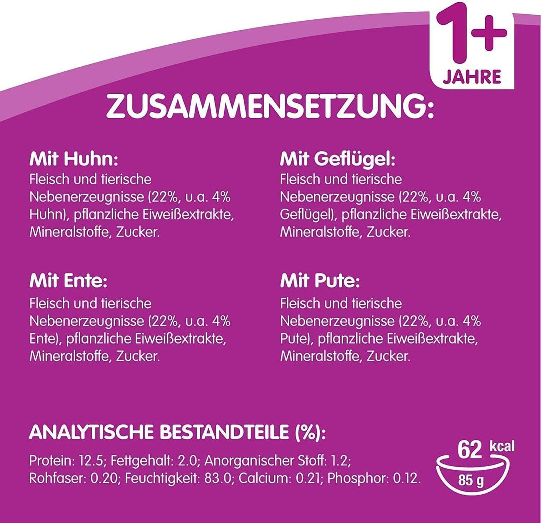 Whiskas 1 + Katzenfutter Ragout – Geflügel-Auswahl in Gelee – Abwechslungsreicher Geschmack durch ve
