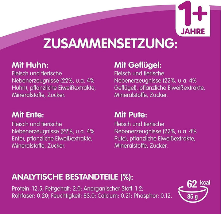 Whiskas 1 + Katzenfutter Ragout – Geflügel-Auswahl in Gelee – Abwechslungsreicher Geschmack durch ve