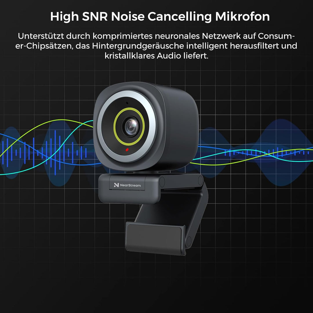 NearStream 4K Webcam für PC, HDR 60FPS Streaming Webcam mit Mikrofon,Software Control Einstellbares