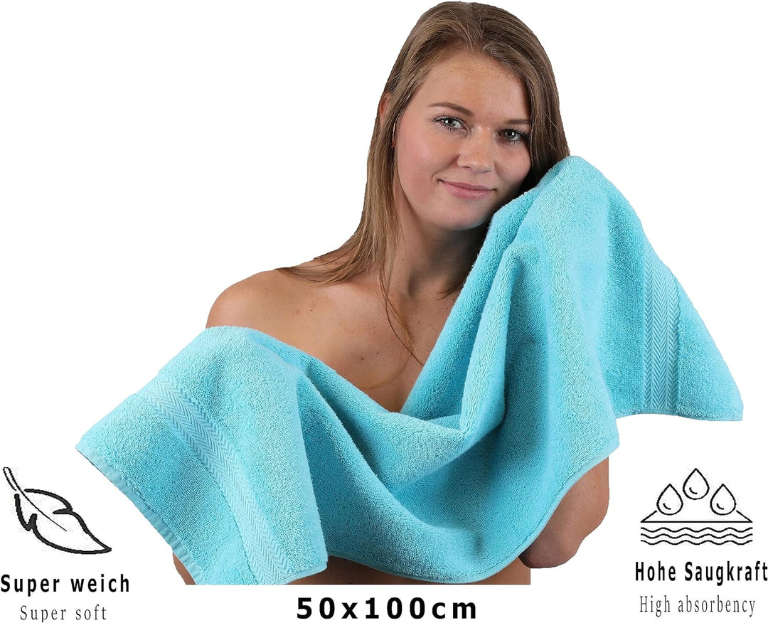 Betz 8 Stück Handtücher Set Grösse 50 x 100 cm Handtuch Premium 100% Baumwolle Farbe türkis, Türkis