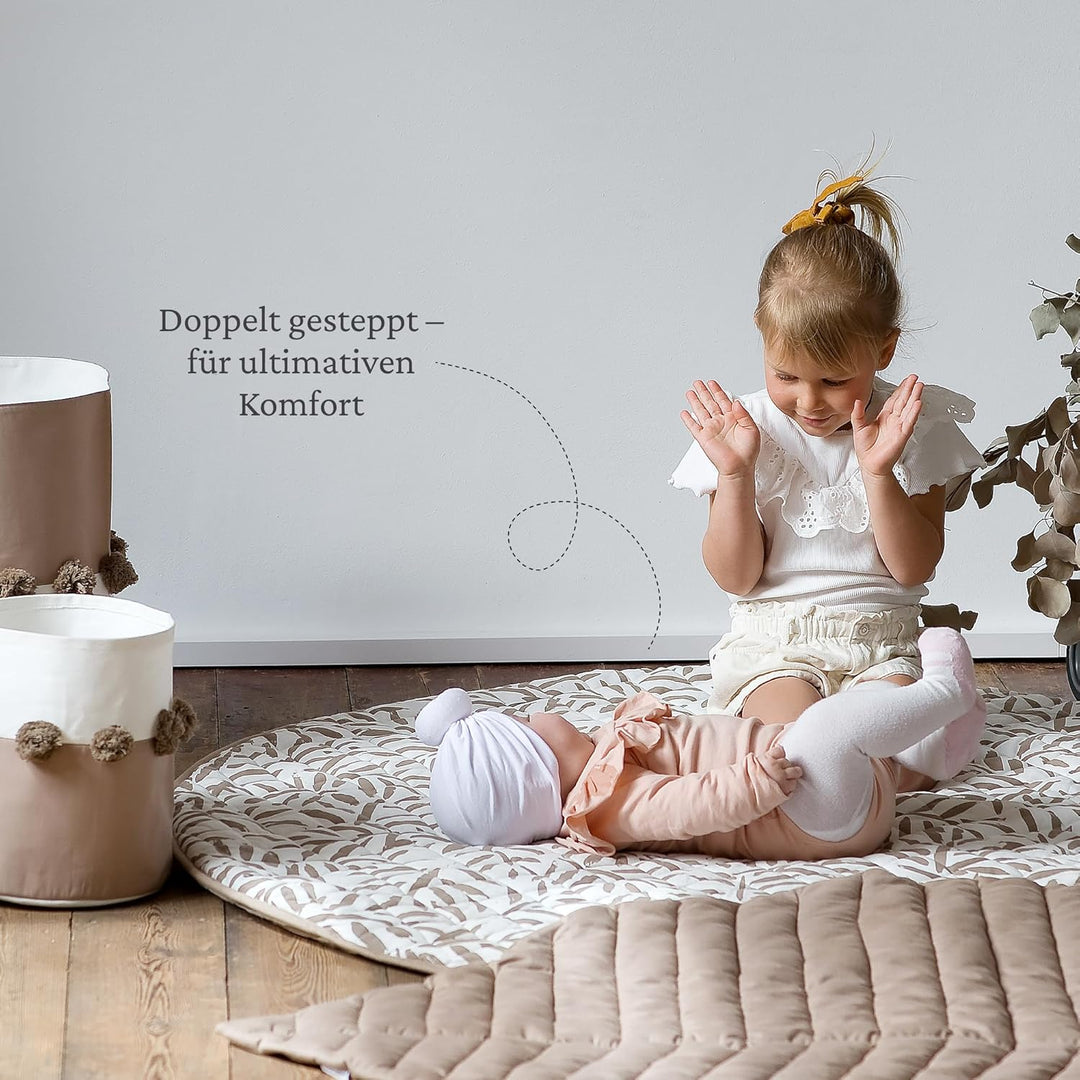 Toddlekind Krabbeldecke für Babys, Blattmuster, handgenäht, Baby-Spielmatte aus Bio-Baumwolle, 125 c