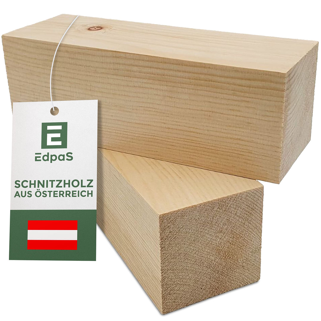 Schnitzholz Zirbenholz - 2er Set Holzblock (20x7x7cm) - Grosses Schnitzholz Zirbel Rohlinge - Naturb