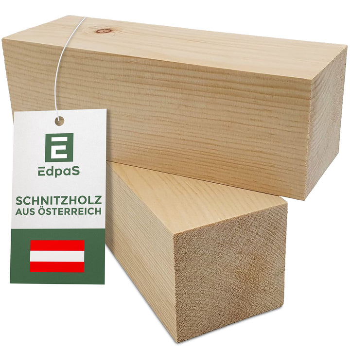Schnitzholz Zirbenholz - 2er Set Holzblock (20x7x7cm) - Grosses Schnitzholz Zirbel Rohlinge - Naturb