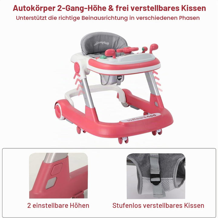 Lauflernhilfe 2-in-1: Schiebewagen für Kleinkinder mit Abnehmbarem Esstablett und Musik-Spielbrett (