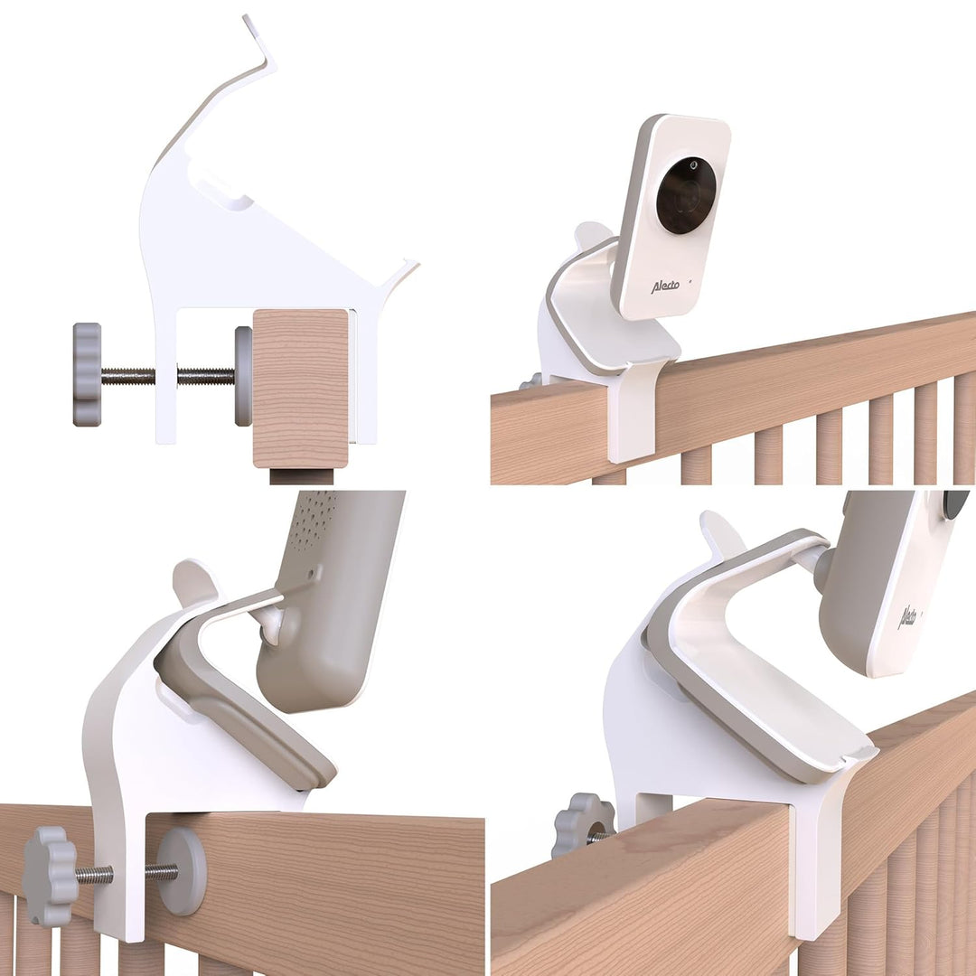 Halter passend für Alecto DVM-71 - Babyphone Halterung - Version 2 - Für Bettumrandung von 10 bis 42