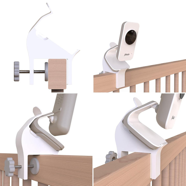 Halter passend für Alecto DVM-71 - Babyphone Halterung - Version 2 - Für Bettumrandung von 10 bis 42