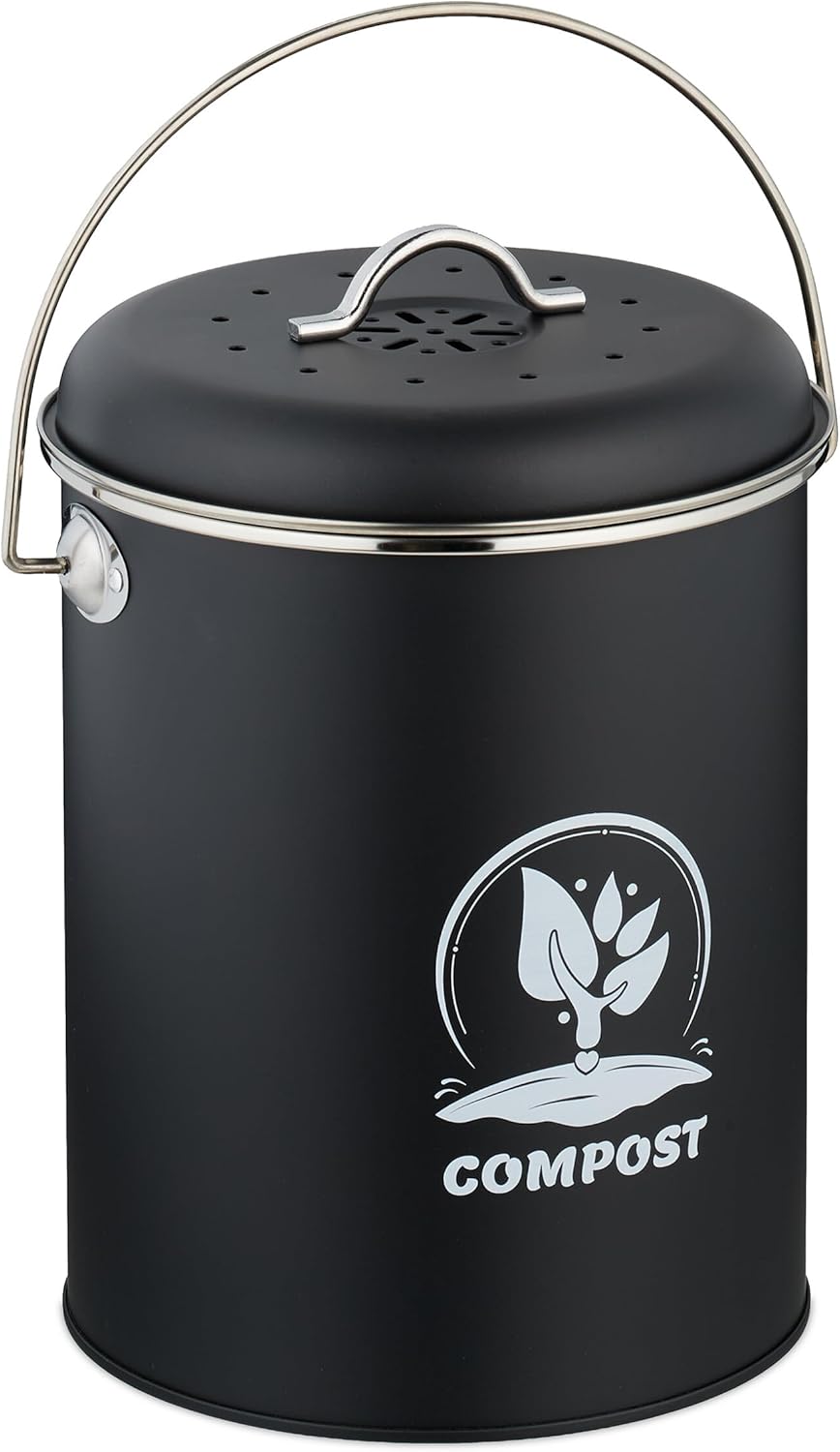 Relaxdays Komposteimer Küche 5,5 Liter, Mülleimer mit Deckel und Geruchsfilter, Abfalleimer Biomüll,