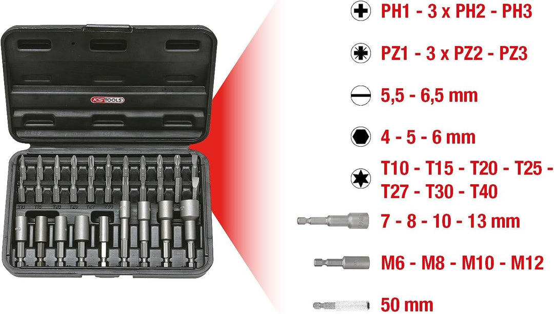 KS Tools 122.2100 1/4" CLASSIC Bit- und Einschraubwerkzeug-Satz, 31-tlg.