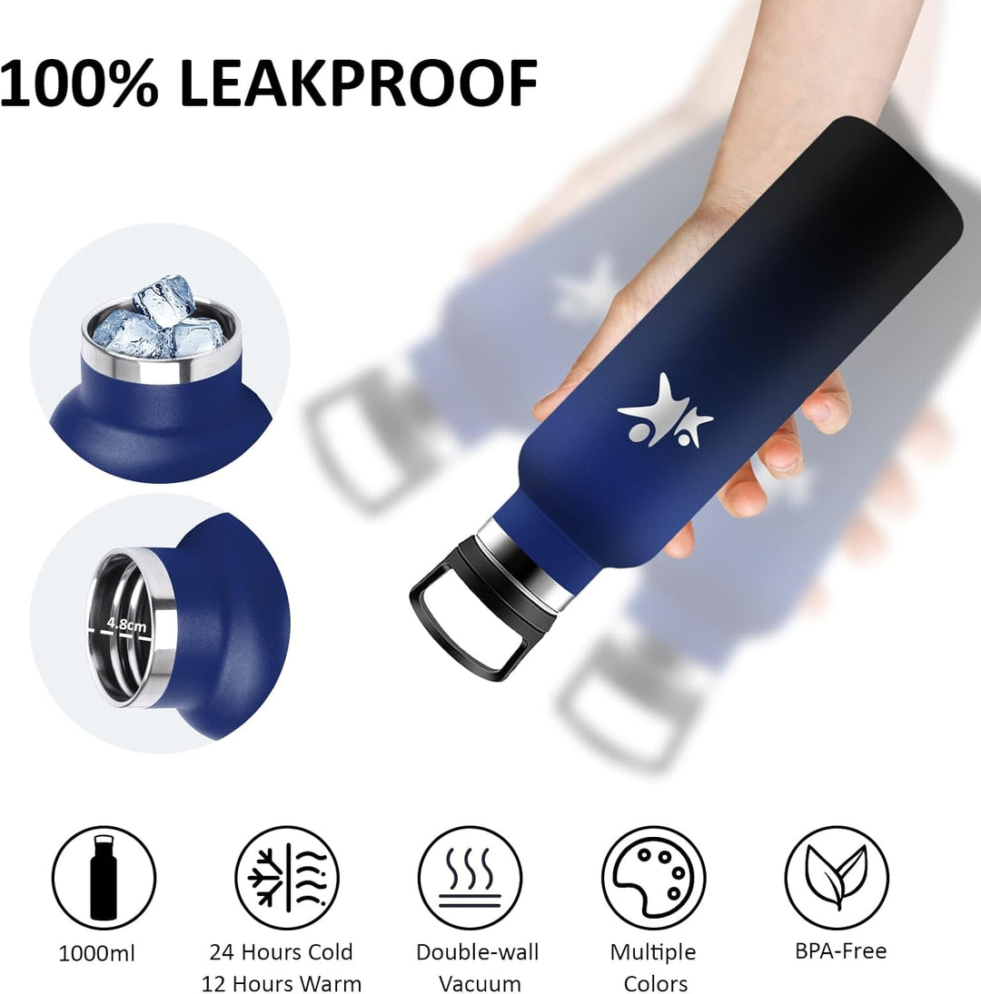 Thermosflasche, Trinkflasche 750ml, BPA-Frei, Wasserflasche mit Strohhalm, Isolierflasche Doppelwand