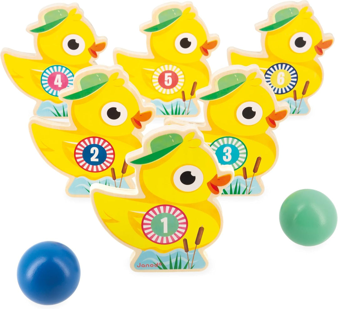 Janod - Kinder-Kegelspiel Applepop - Geschicklichkeitsspiel - 6 Enten-Kegel + 2 Kugeln - Spielzeug a