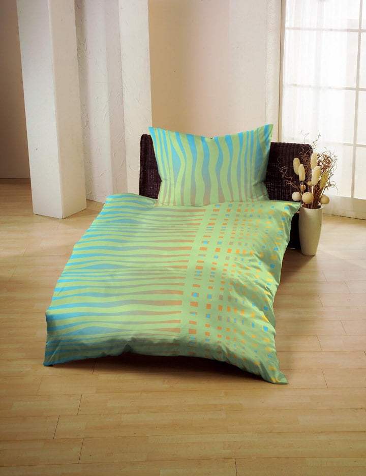 Bettwäsche 140x200 cm + 70x90 cm, Mikrofaser, Zebra-Streifen Grün Türkis Orange, 140x200 cm