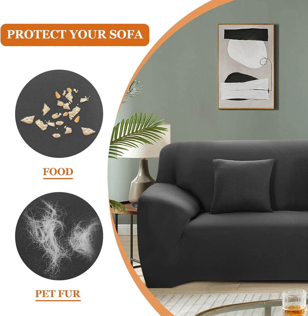 FIGOOO Sofabezug 3 Sitzer Stretch Sofabezüge mit Armlehnen Spandex Couchbezug Modern Anti-Rutsch Was
