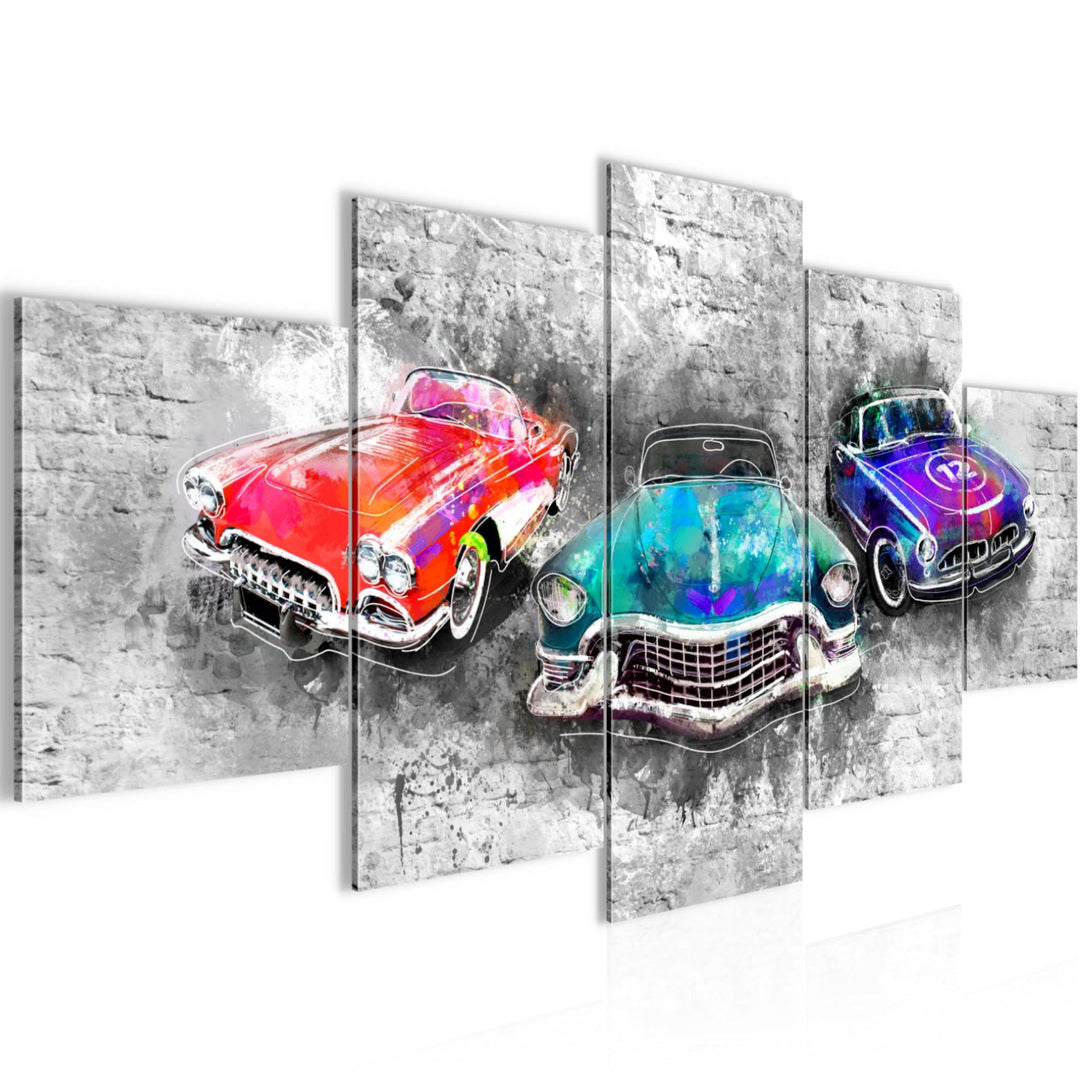 Runa Art Wandbilder Oldtimer Retro 5 Teilig Bild auf Vlies Leinwand Deko Wohnzimmer Schlafzimmer Aut