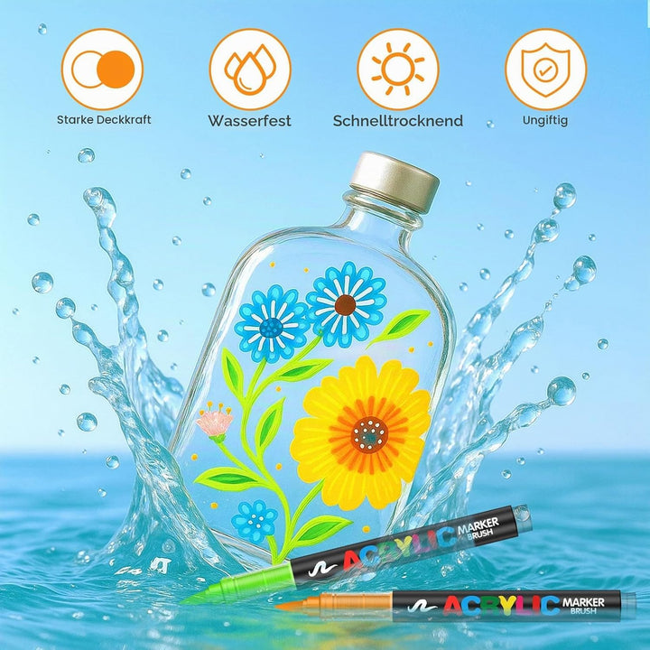 Efimeso 360 Farben Acrylstifte für Steine Wasserfest,Pinselmalstifte auf Wasserbasis Acrylic Paint M