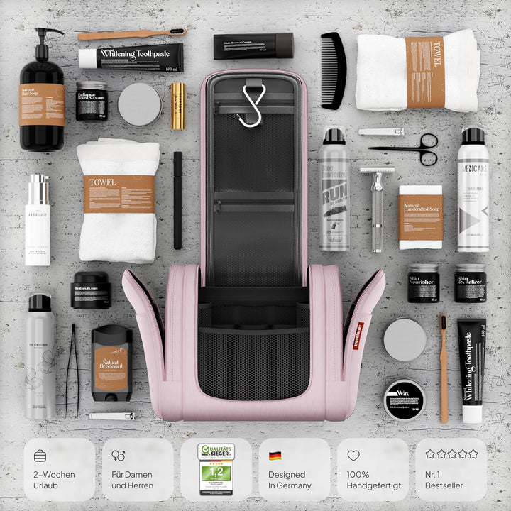 Travelaner Kulturbeutel zum Aufhängen, Damen/Herren, 7L, Rosa | Grosse Kulturtasche mit Haken: Kosme