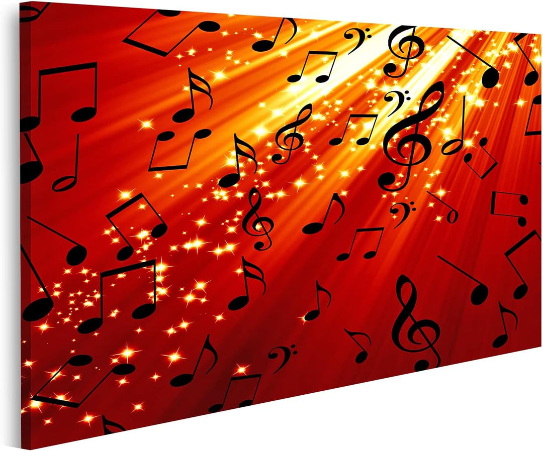 islandburner Bild auf Leinwand Musiknoten Auf Rotem Hintergrund Mit Hellen Strahlen Bilder Wandbilde