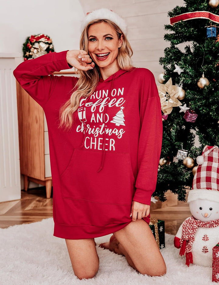 Migcaput Damen Hoodie Langarm Sweatshirts mit Kapuze Kapuzenpullover Lang Kleid Sweatkleid Casual Mi