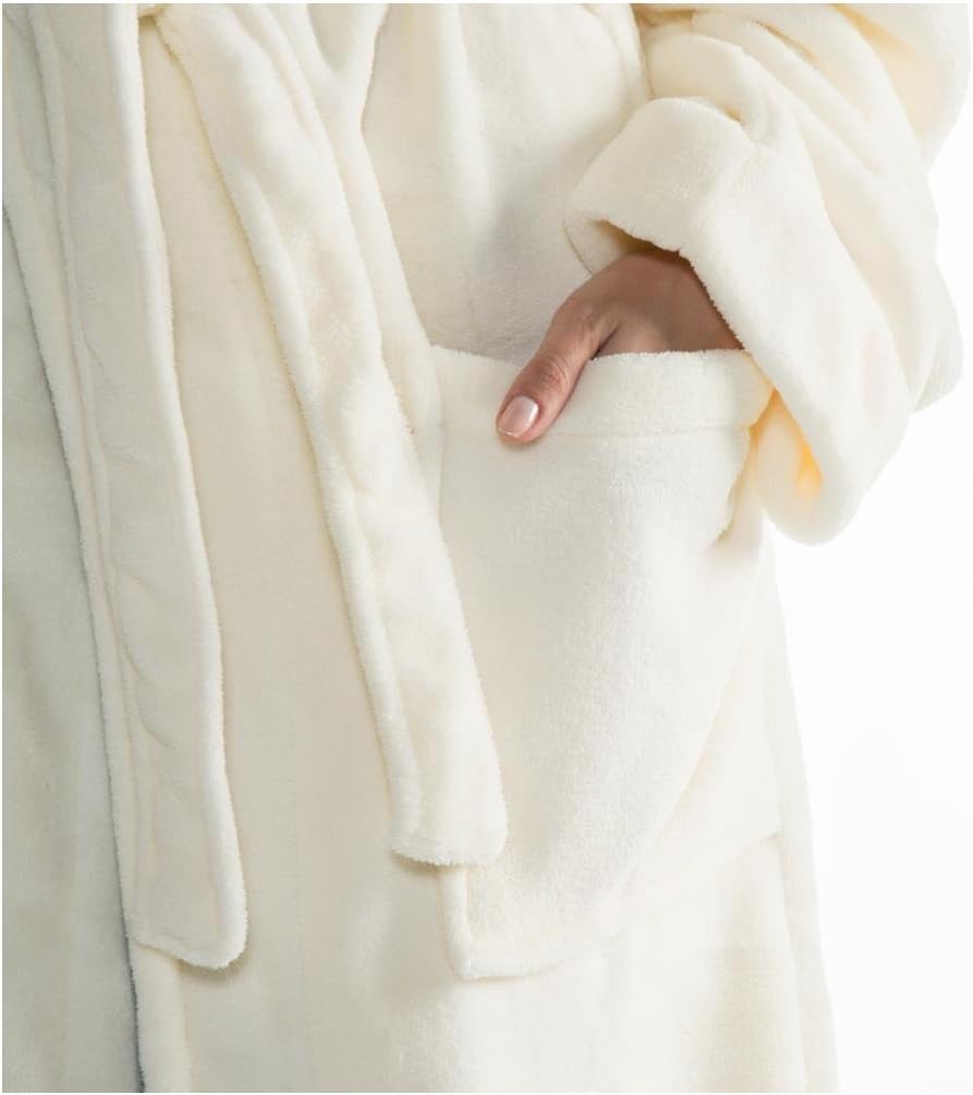 CelinaTex Nevada Bademantel Damen Herren S creme weiss grau Mikrofaser Saunamantel Coral Fleece Morg