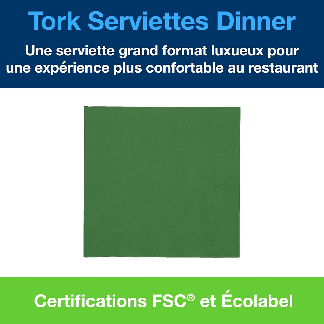 Tork Serviette Dinner vert foncé, pliage 1/4 2 plis, 40 cm x 39 cm, 12 x 150 serviettes, 478757 Dunk