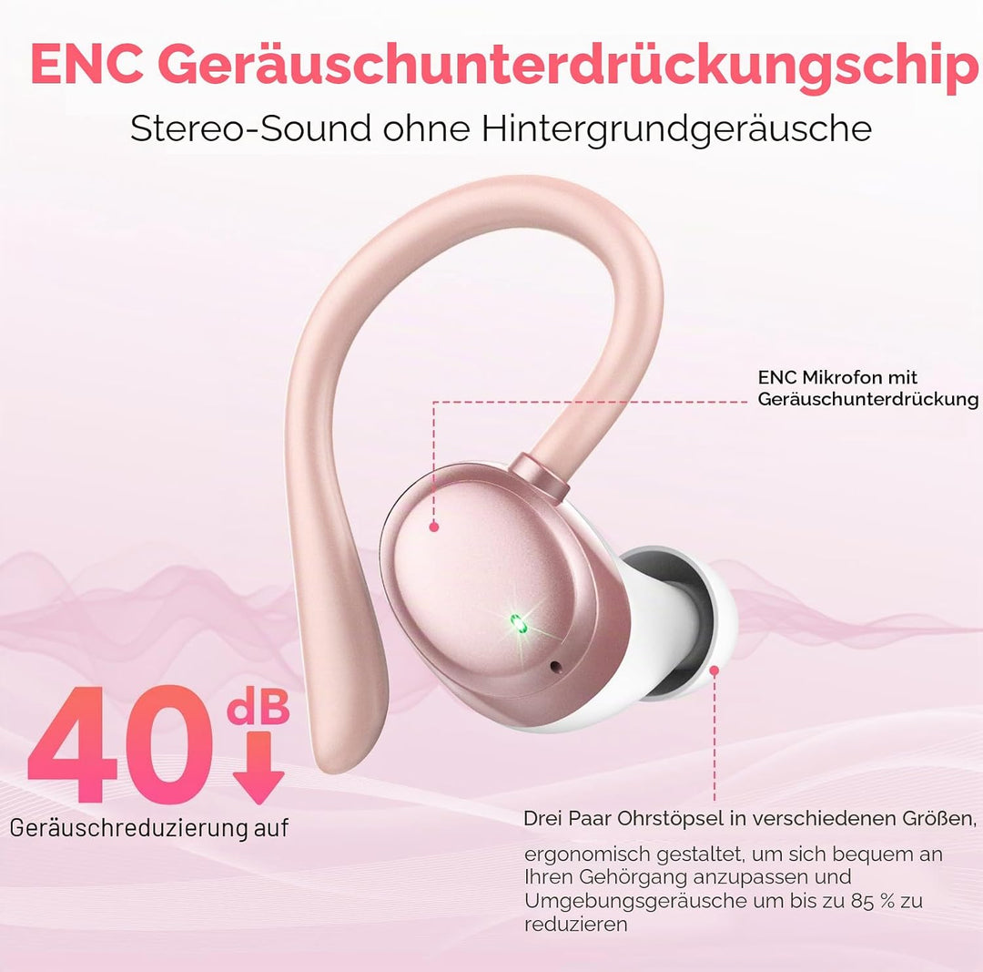Bluetooth Kopfhörer Sport, Kopfhörer Kabellos Bluetooth 5.3 mit HD Mic, In Ear Kopfhörer mit 4 ENC K