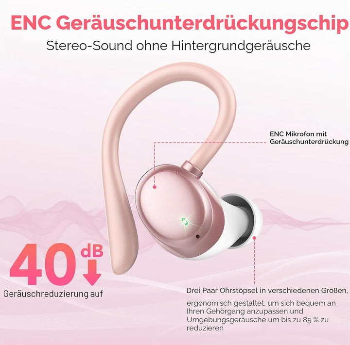 Bluetooth Kopfhörer Sport, Kopfhörer Kabellos Bluetooth 5.3 mit HD Mic, In Ear Kopfhörer mit 4 ENC K