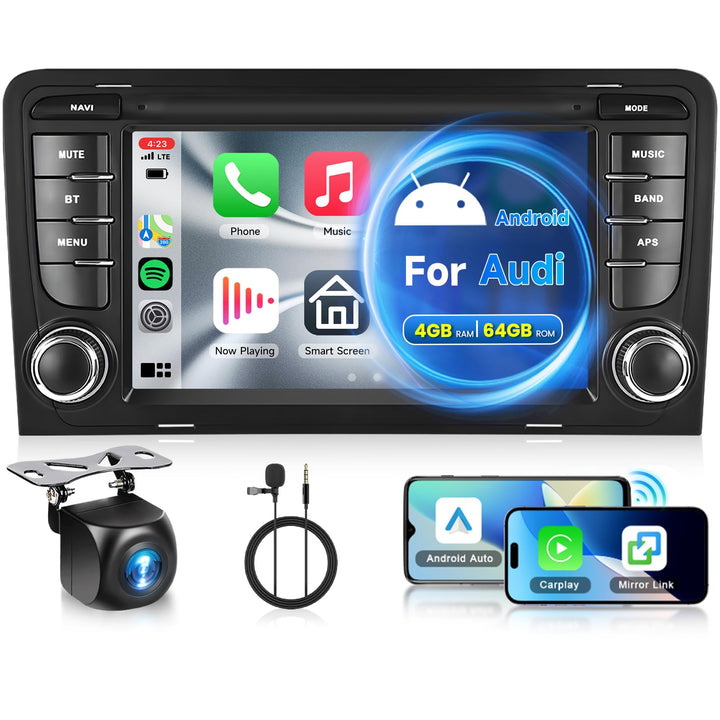 8 Core 4G+64G Android Autoradio für Audi A3 2003-2012/ S3 2006-2012/ RS3 2011-2012 mit Wireless Carp