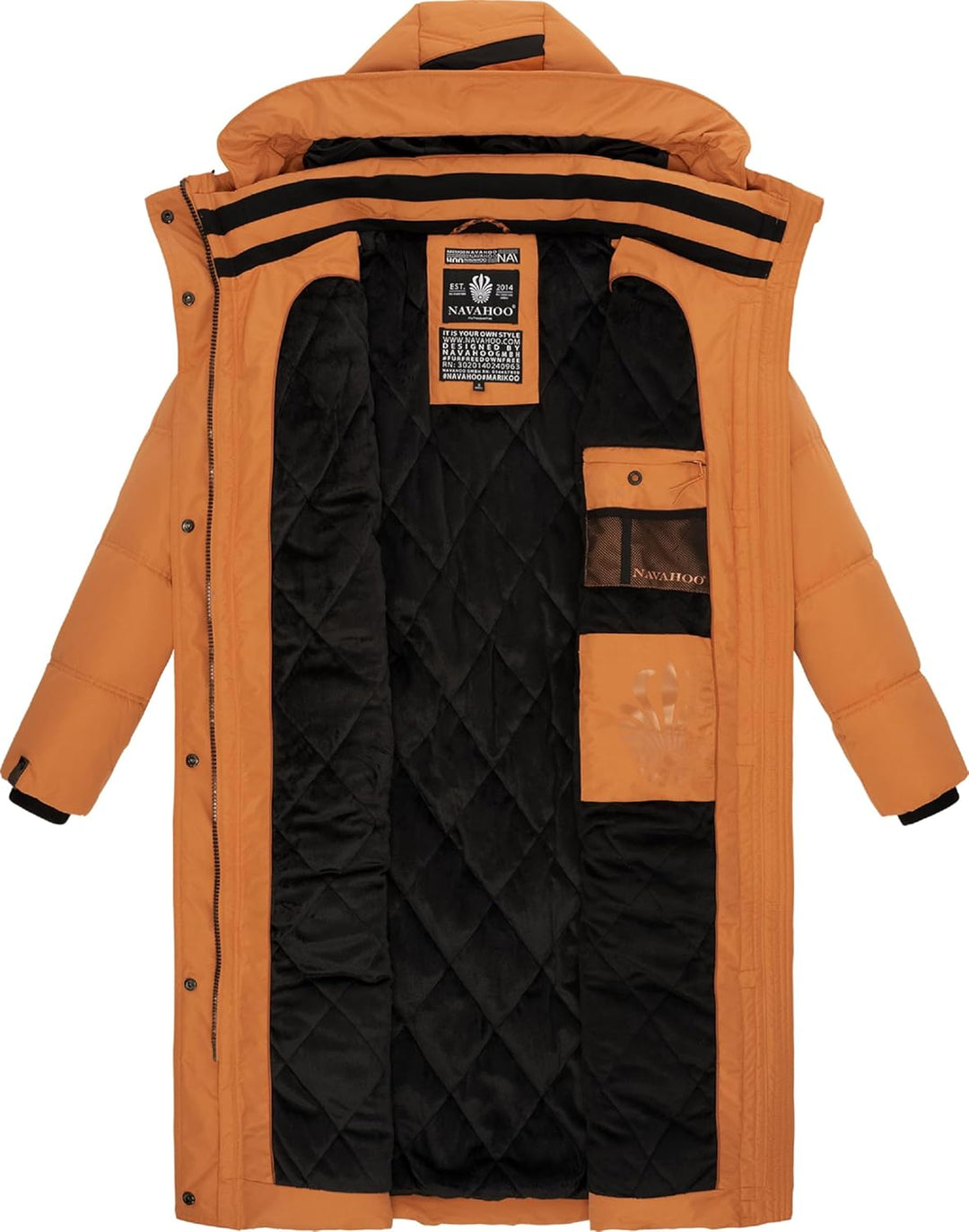 Navahoo Damen Wintermantel Warmer Steppmantel lang mit Kapuze Kuschelmausi S-XXL L Rusty Cinnamon, L