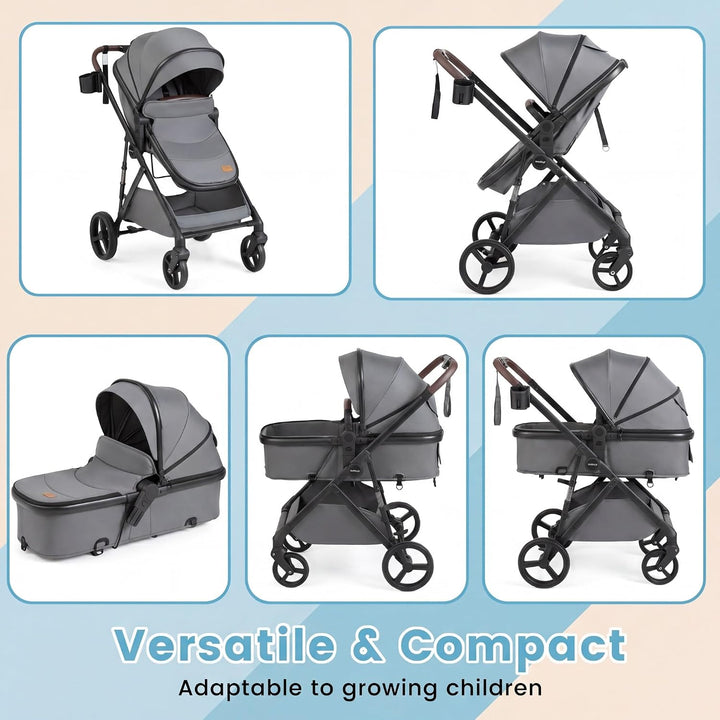 GIANTEX 2-in-1 Kinderwagen bis 22 kg, Faltbarer Buggy mit umkehrbarem Sitz, verstellbare Rückenlehne