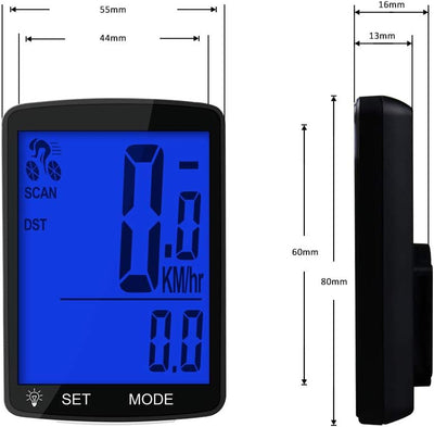 Dricar Fahrradcomputer Drahtlos Wasserdicht LCD Backlight Grossbildschirm Fahrradtacho Radcomputer T