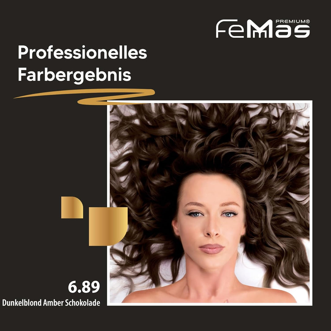FemMas Haarfarbe 3x Dunkelblond Amber Schokolade 6.89 I Creme Haarfarbe mit Arganöl, Keratin & Ceram