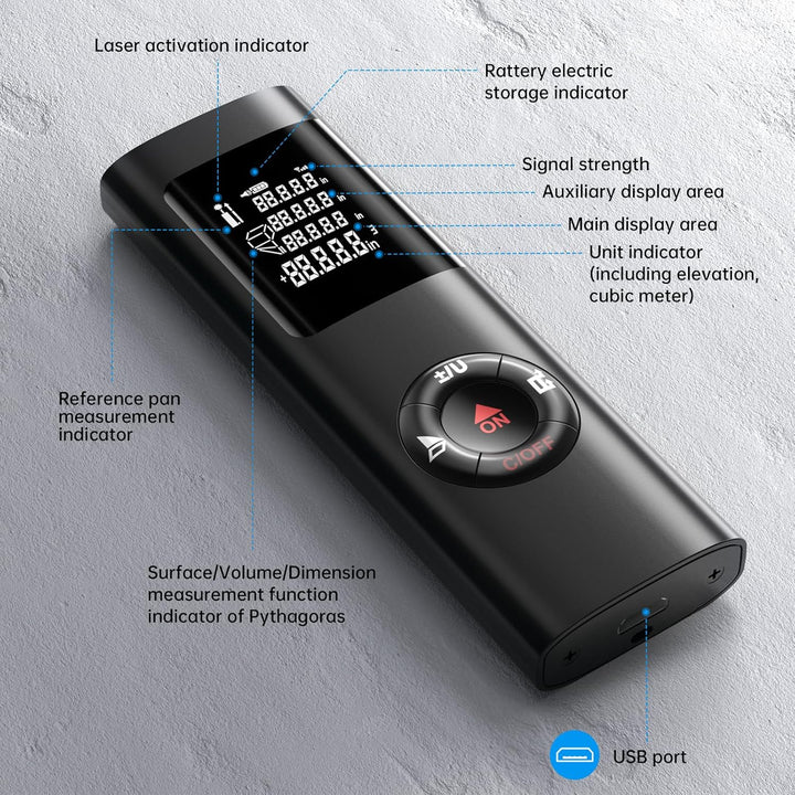 Laser Entfernungsmesser, IPSXP 60M 196Ft USB Aufladbar Laser Digital Distanzmessgerät, Tragbares Dis