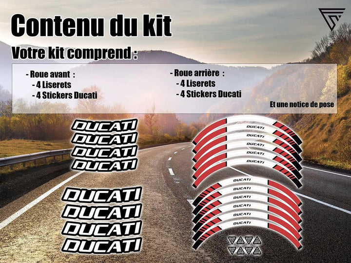 Komplettes Set mit Aufklebern für Motorrad Ducati Premium Qualität (2 Räder) (mehrfarbig)