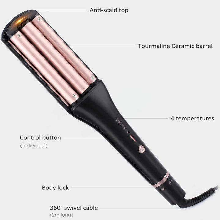 [19/25/28/32mm] Welleneisen für Haare - janelove 4-in-1 Lockenstab für Beach waves/Natürlich Wellen/
