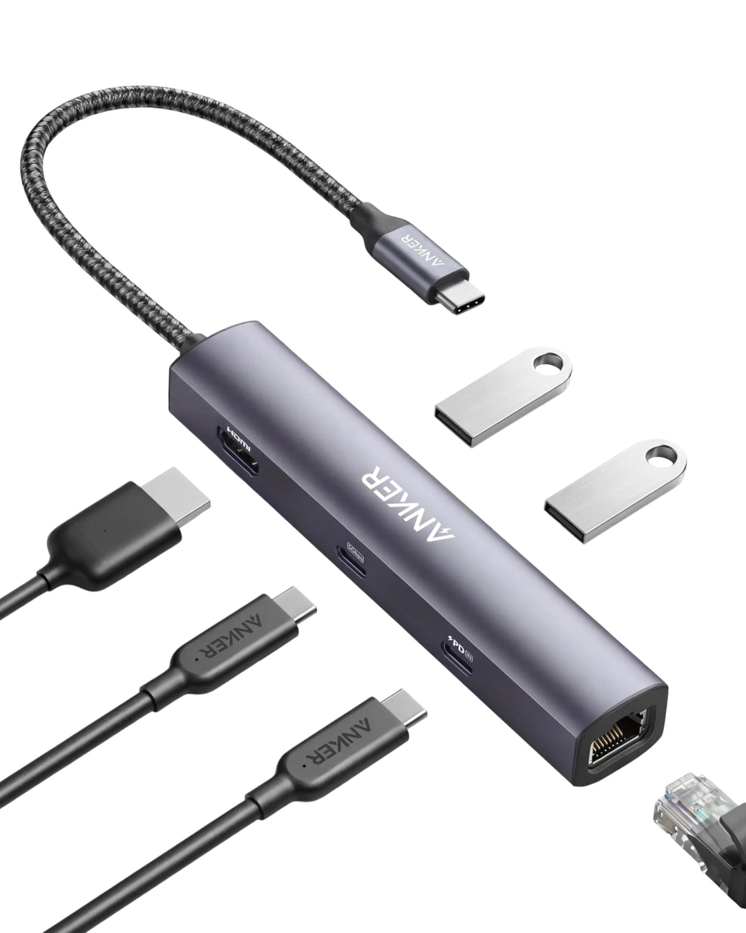 Anker PowerExpand 6-in-1 Ethernet Adapter, PD Hub, 65 PD, 4K HDMI, 1Gbps Ethernet, Daten, 2 USB 3.0