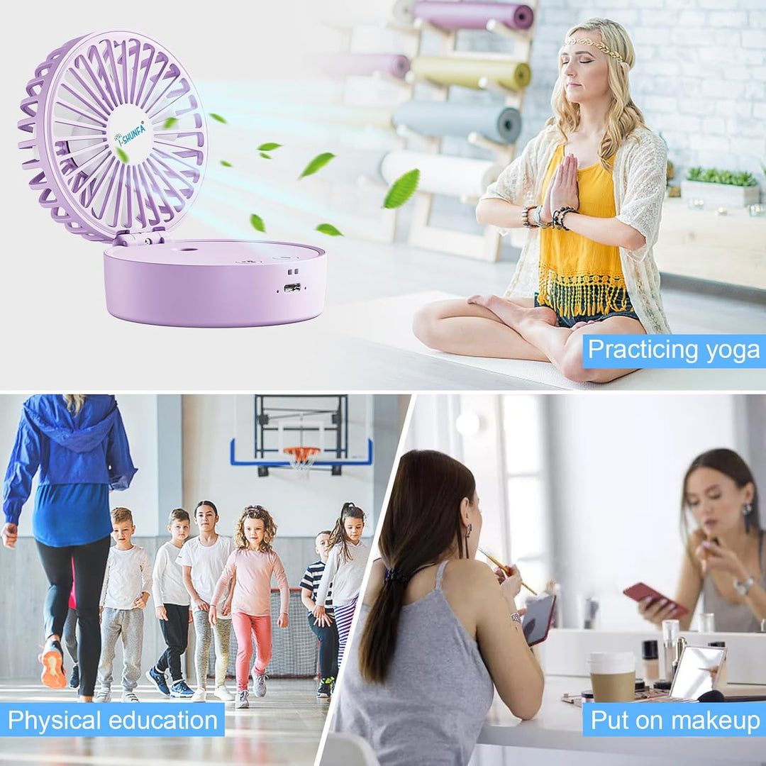 Handventilator mit Kühlen Nebel,Tragbarer Mini Ventilator USB-Aufladbar,5 Geschwindigkeiten,Faltbare